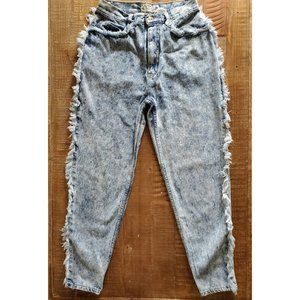 Crayon Womens W26 L 27 (tag 10-12) High Rise Mom Jeans Fringe Zip Hem Light Blue